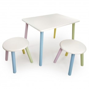 Детский комплект стол и два табурета круглых с накладкой Алфавит (Белый, Белый, Цветной) в Елабуге - elabuga.mebel-74.com | фото