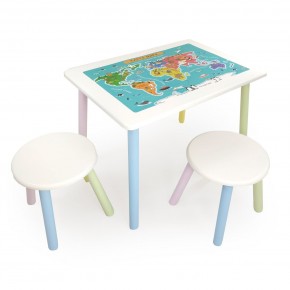 Детский комплект стол и два табурета круглых с накладкой Детский мир (Белый, Белый, Цветной) в Елабуге - elabuga.mebel-74.com | фото